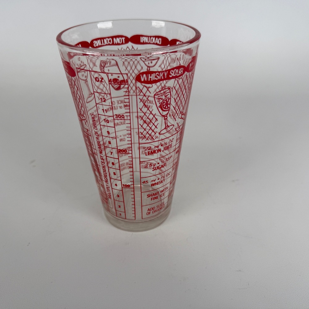 Vintage Glass Cocktail Shaker Mixing Glass Red Recipe Print 12oz 400ml Barware